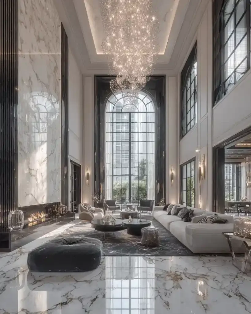 Neoclassical Grandeur Meets Modern Slate — Living Area Refined
