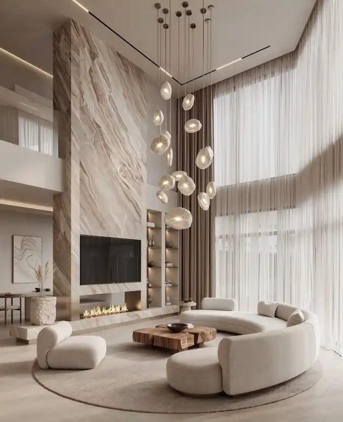 Organic Marble Haven - Mansion Living Room with Sculptural Elegance