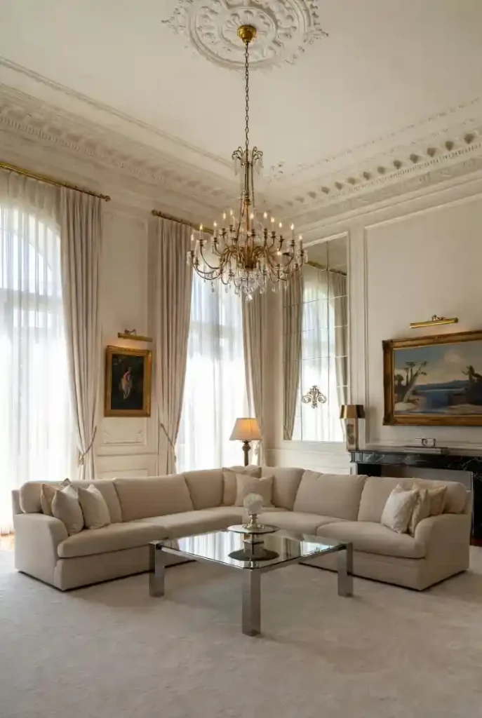 Parisian Chic Cream & Gold Lounge - A Masterclass in Neoclassical Mansion Elegance