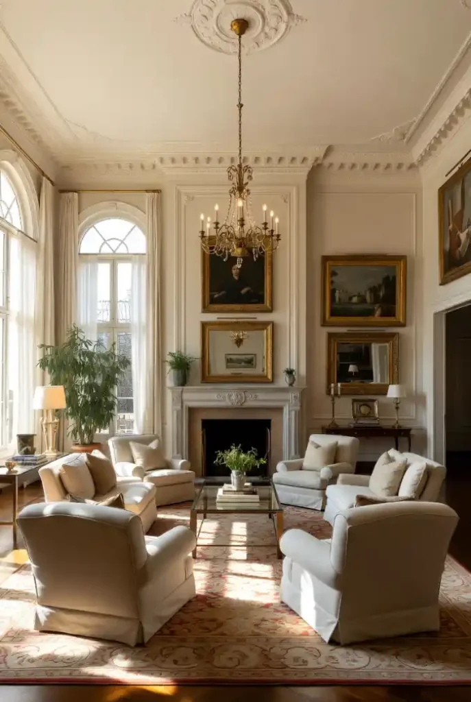 Regal Cream and Gold Grand Salon – Mansion Living Room Elegance at its Finest