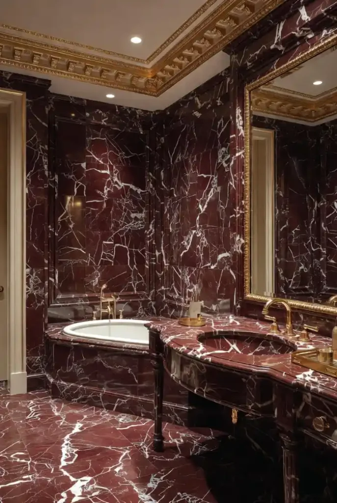 Regal Rosso Levanto Retreat - Elevating Drama in Red Marble Bathroom Design