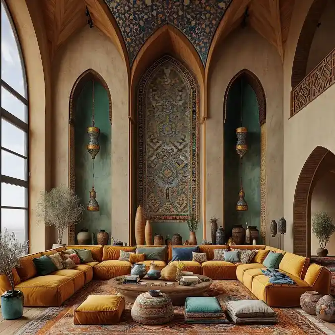 Royal Ochre & Teal Majlis - Grand Scale Living Redefined