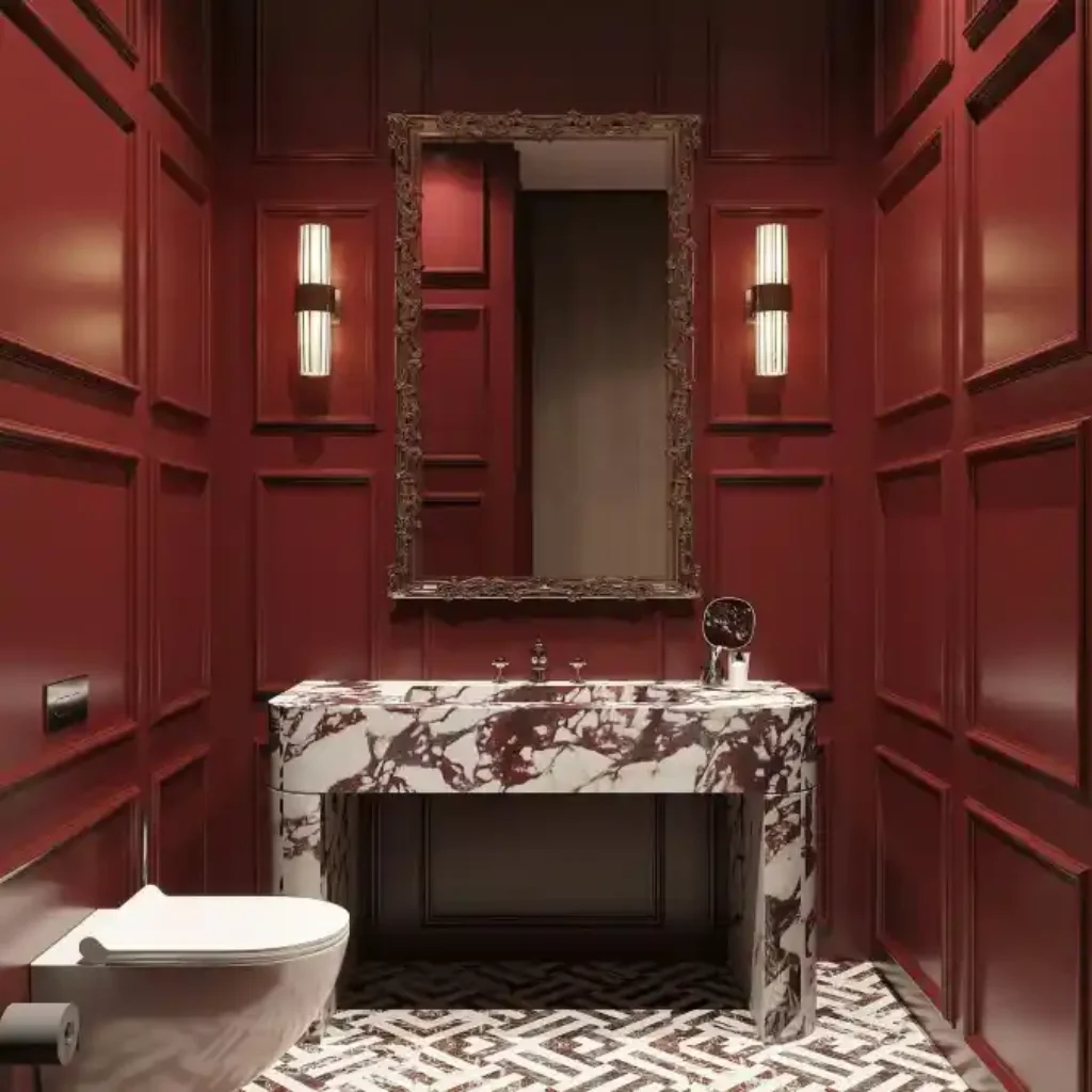 Ruby Red & White Marble Sanctuary Bathroom - Luxury Design That Commands Attention