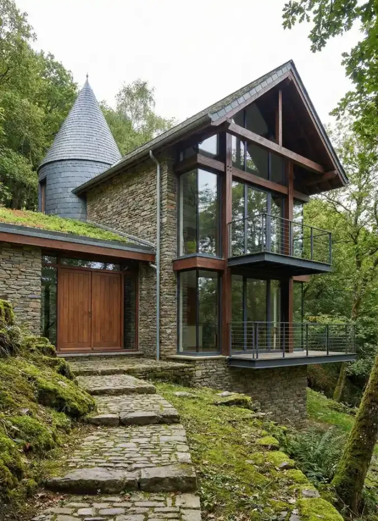 Rustic Stone and Industrial Glass Sanctuary – Reimagining Fortress Living for the Modern Era