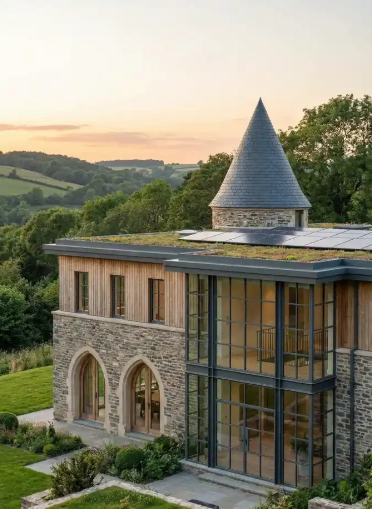 Rustic Stone and Sleek Glass Manor - A Sustainable Spin on Castle Living