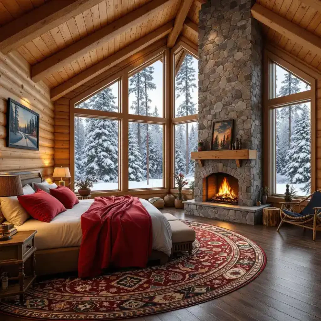 Rustic Timber and Stone Bedroom Sanctuary – A Cozy Winter Keep