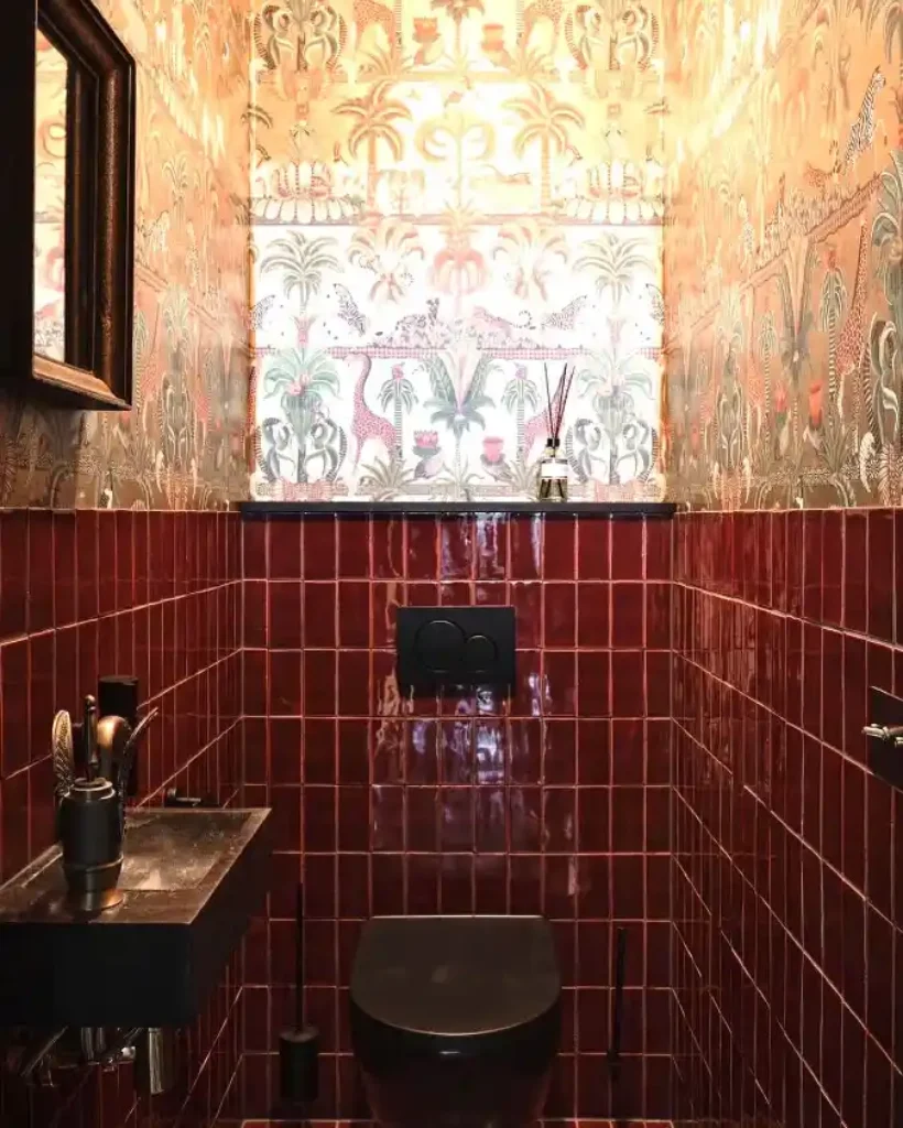 Safari Noir & Ruby Gloss Powder Room - A Dramatic Twist on the Bold Red Aesthetic
