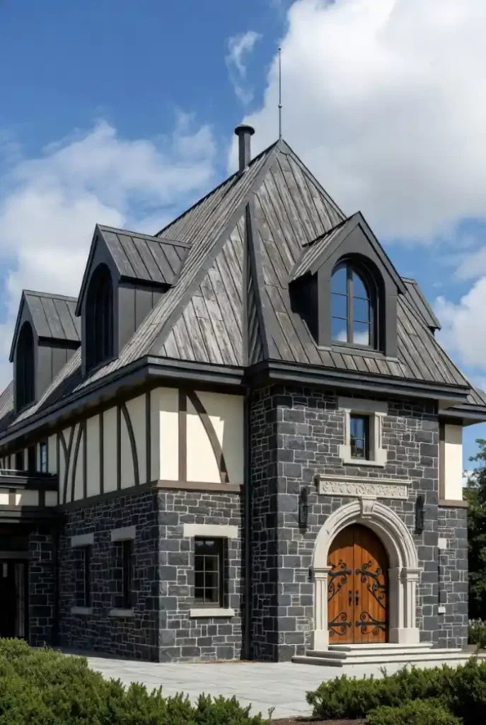 Slate-Stone Chateau Exterior – A Crisp Take on Modern Medieval Architecture