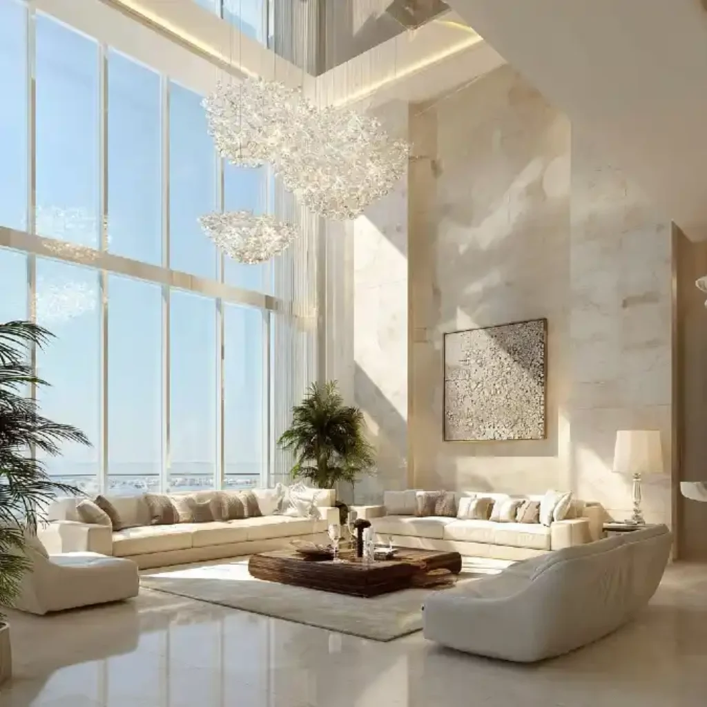 Sun-Drenched Crystal Heights Living Room – Defining Mansion Elegance Through Scale