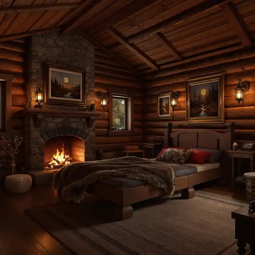 Warm Wood and Stone Sanctuary Bedroom - Medieval Cottage Comfort for Modern Dreamers