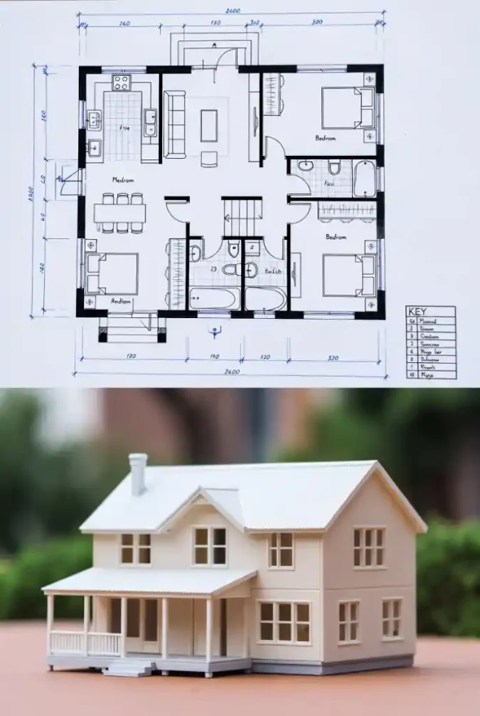 Architectural Blueprint Meets Reality - Modern Open Plan Layout