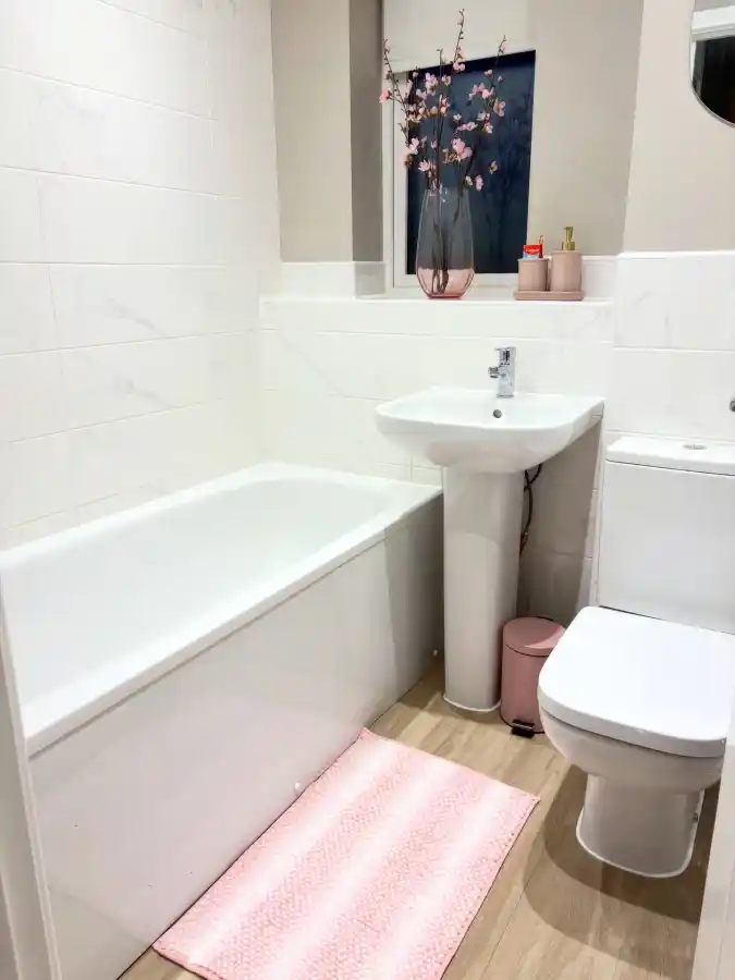 Blushing Marble Retreat - Small Space Bathroom with a Chic Twist
