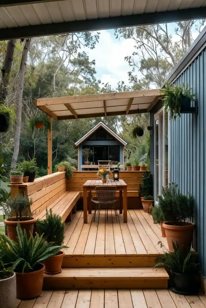Cedar and Slate Alfresco Dining - Tiny Home Deck with Seamless Flow