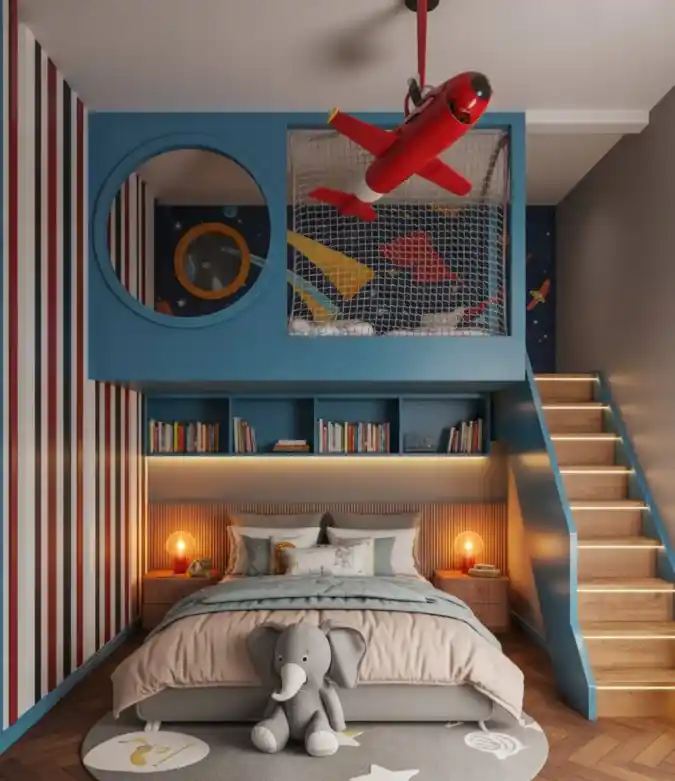 Cerulean Aviator Loft - Elevating Small Spaces with Vertical Adventure