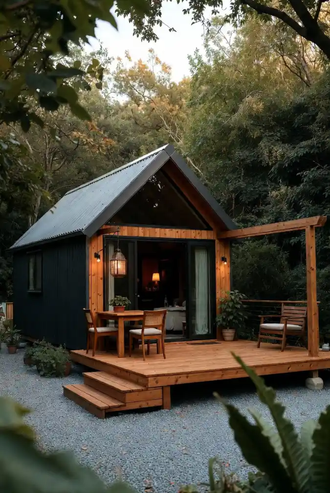 Charcoal and Cedar Forest Retreat - Tiny Home Deck with Seamless Flow