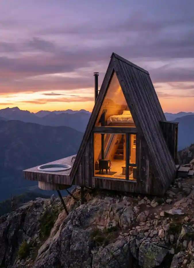 Cliff-Hanging Cedar Sanctuary - A-Frame Design Reaching New Heights