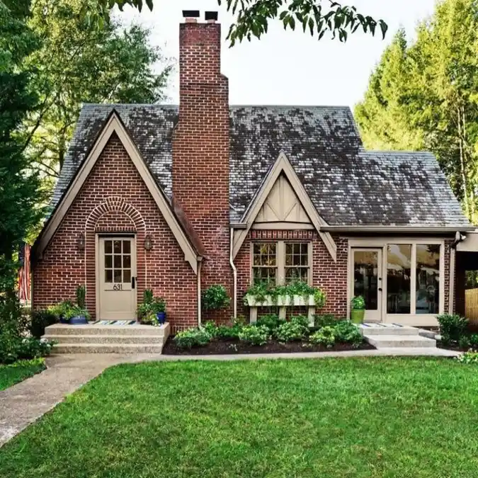 Crimson Brick Tudor - Fantasy Charm in a Modern Suburb