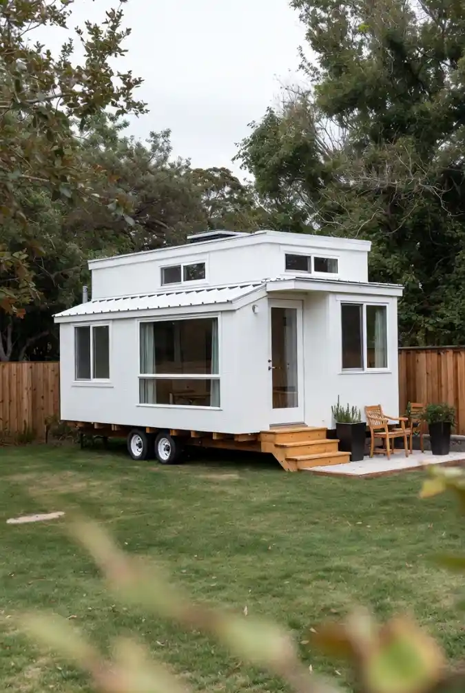 Crisp White Modern Loft - Tiny Home on Wheels with Expansive Glass