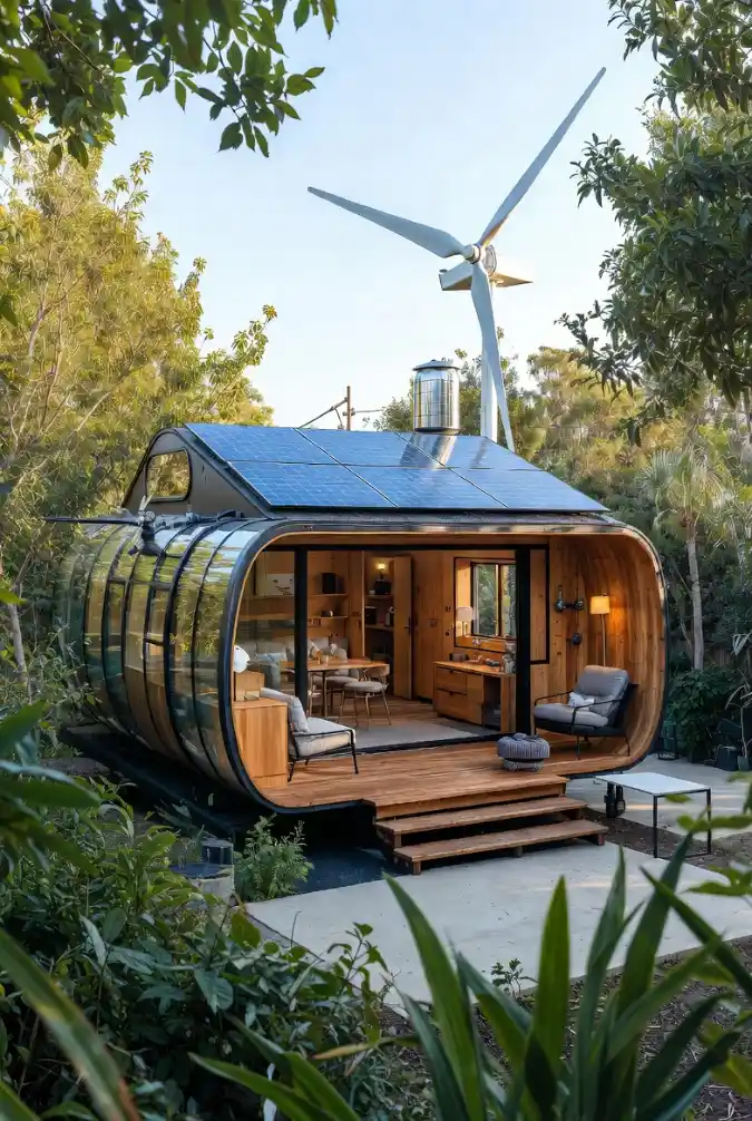 Curved Glass Eco-Capsule - Off-Grid Living with a Modern Edge