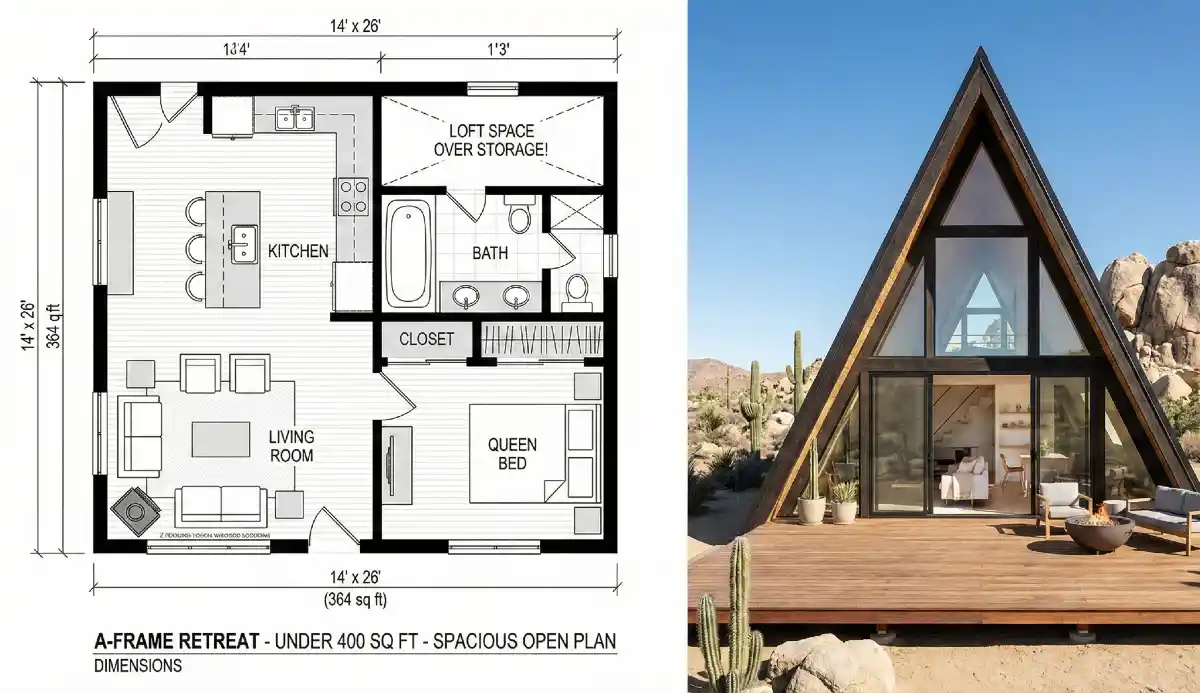 Dark Timber Desert A-Frame – Minimalist Mastery for Small-Scale Living