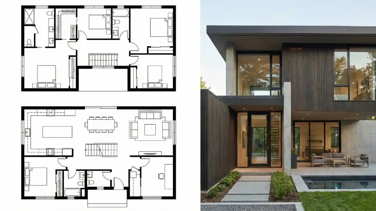 Dark Wood and Concrete Haven - Modern 4 Bedroom Concept