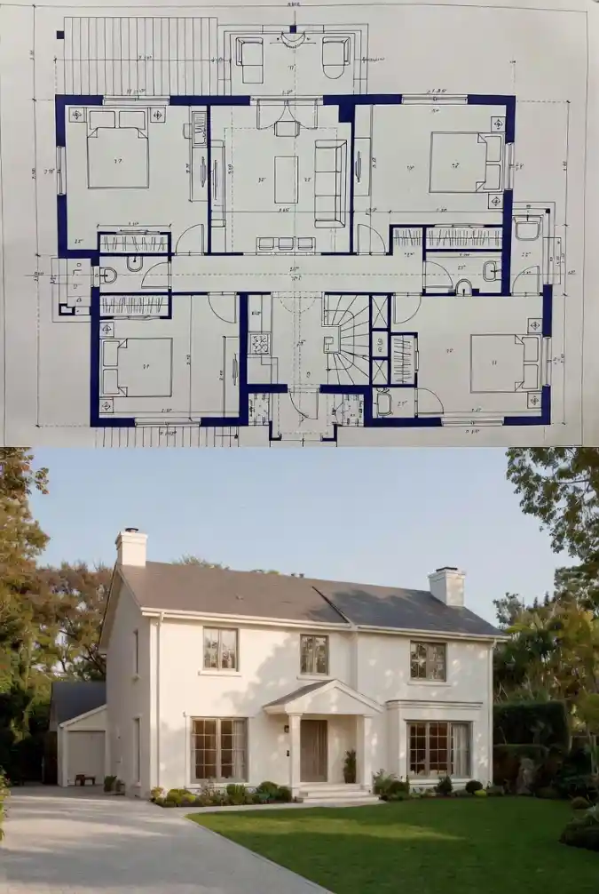 Elegant Stucco Symmetry - 4 Bedroom Luxury with a Classic Footprint