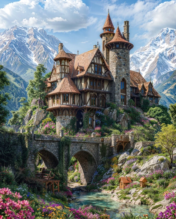 Enchanted Alpine Fortress - Medieval Manor With a High-Fantasy Twist