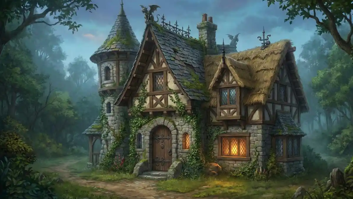Gargoyle-Guarded Stone Cottage - Fantasy Design with a Timeless Soul