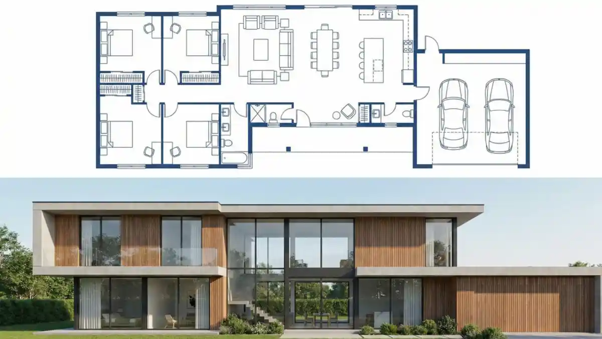 Glass-Walled Grandeur — Modern 4 Bedroom House Design with Open Floor Concepts