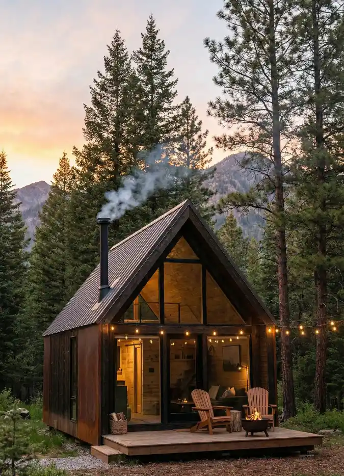 Glowing Twilight Retreat - A-Frame Escape With Rustic Modern Charm