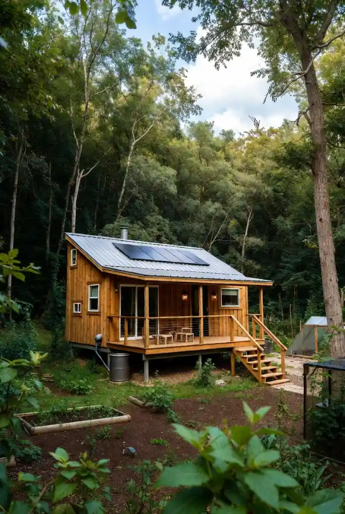 Golden Cedar Solitude - Off-Grid Cabin With Solar-Powered Freedom