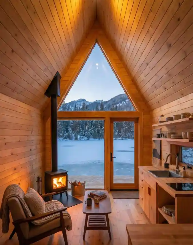  Golden Glow Glacial Retreat - A-Frame Escape with a Waterfront Edge