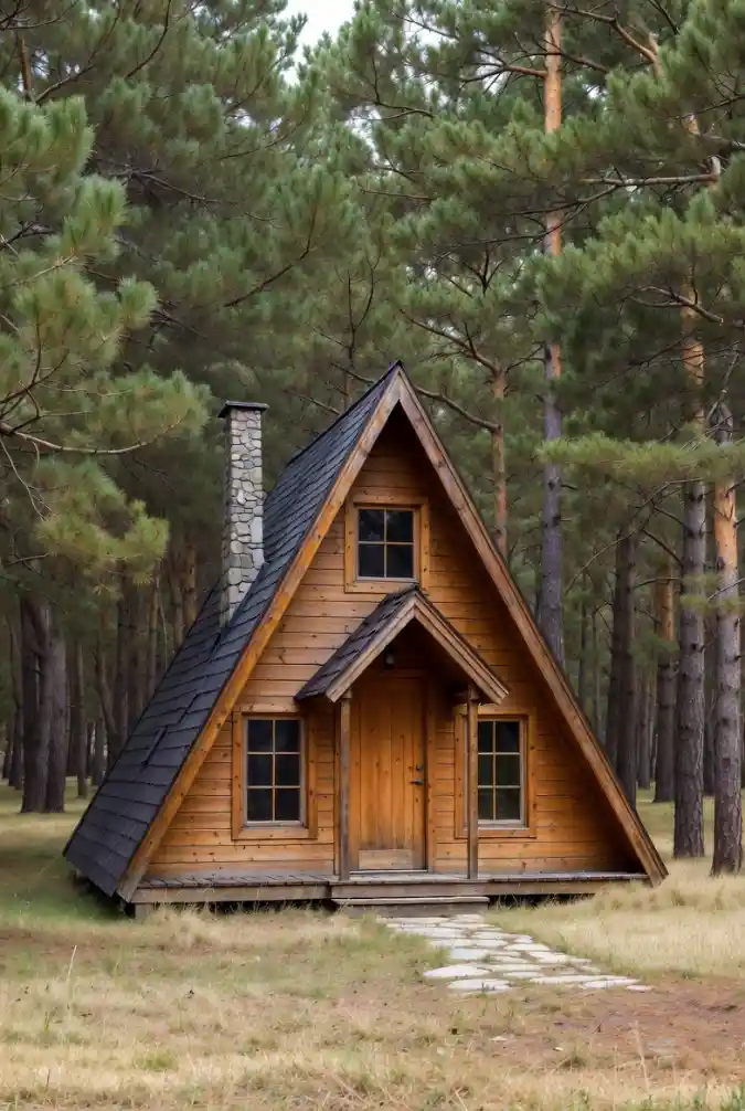 Golden Honey A-Frame Hideaway — Tiny Cabin Design for Forest Escapes
