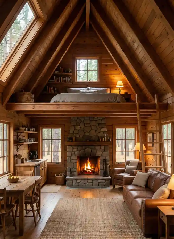 Golden Honey A-Frame Hideaway — Tiny Cabin Design for Forest Escapes