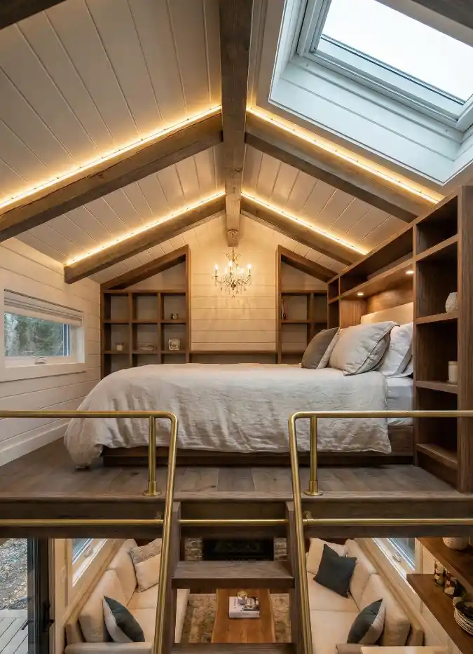 Honey-Hued Wood and Skylight Sanctuary — Loft Bedroom with a High-End Glow