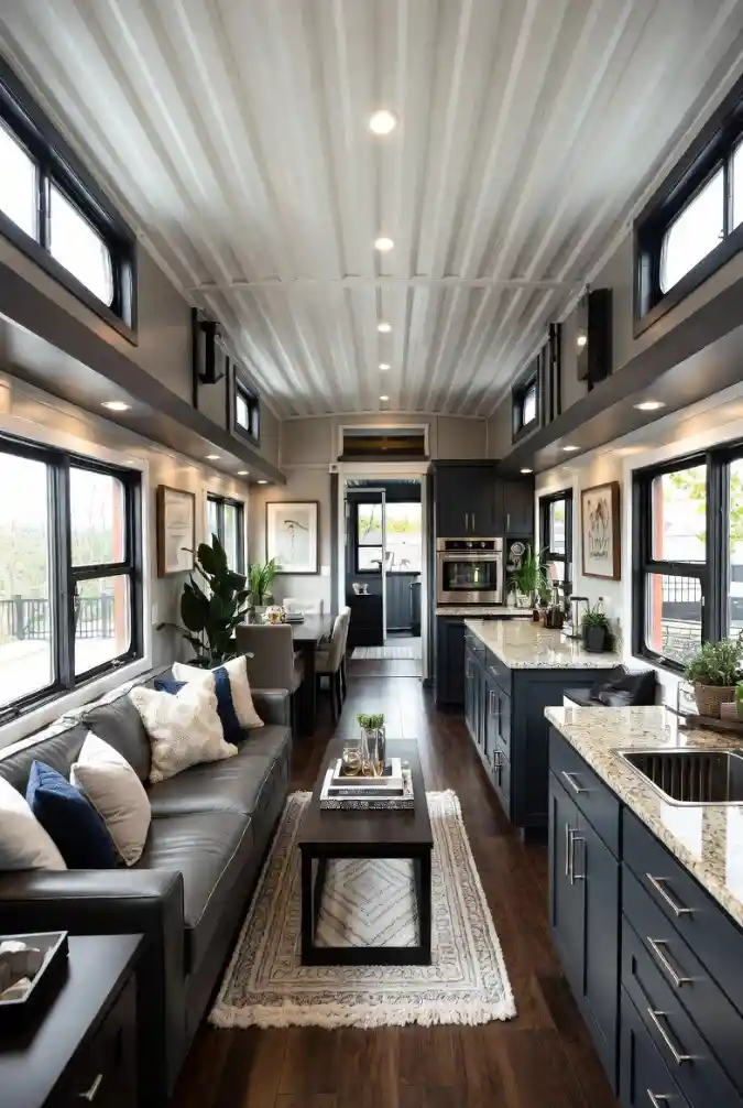 Industrial Chic Meets Midnight Blue - Shipping Container Living Reimagined