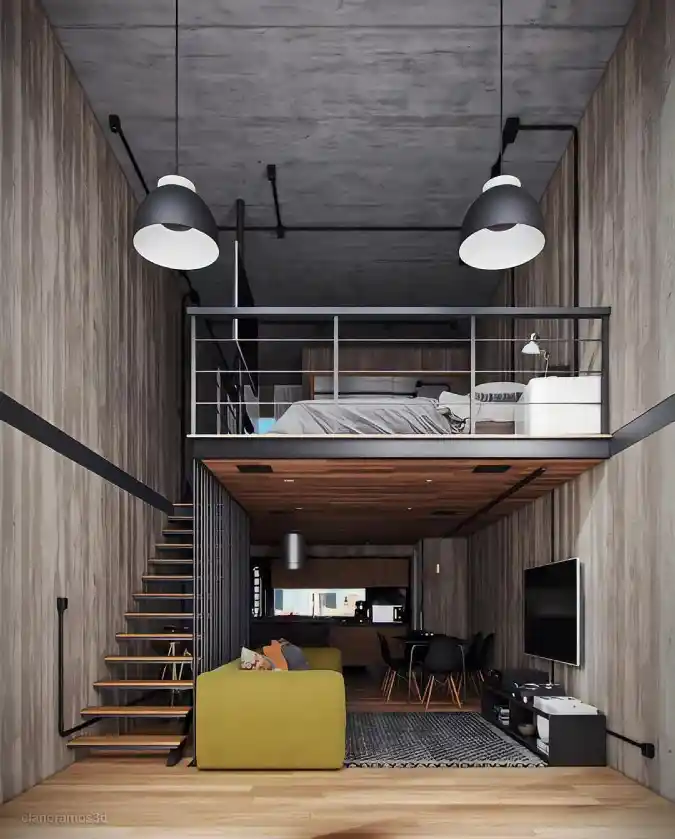 Industrial Zen Mezzanine - Vertical Living with a Moody Twist