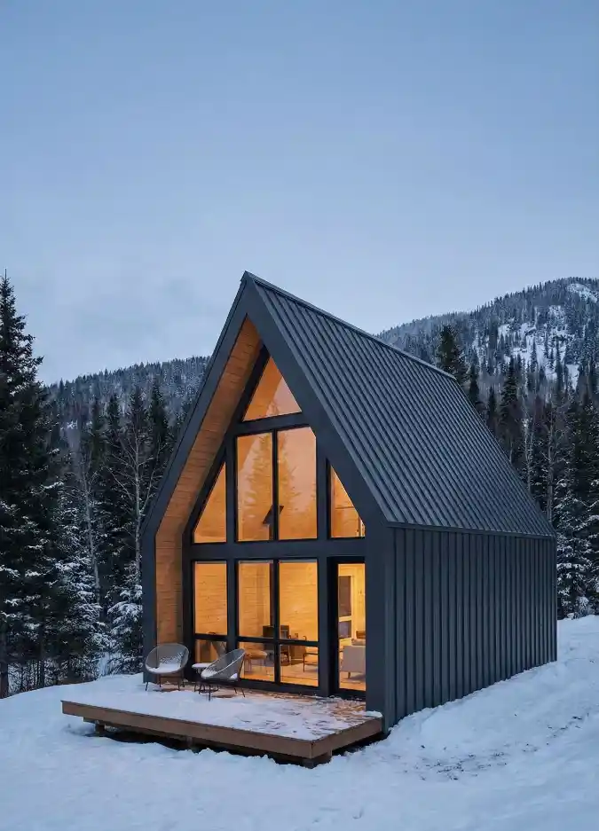 Midnight Metal Meets Warm Cedar - Modern A-Frame Cabin Escape
