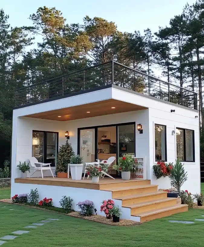 Modern Rooftop Deck Tiny Home - Exterior Design with an Elevated View