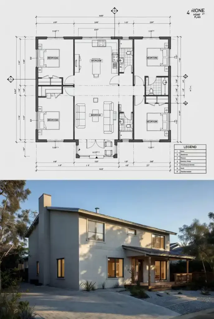 Modern Stone Haven - 4 Bedroom Plan with Sleek Curb Appeal