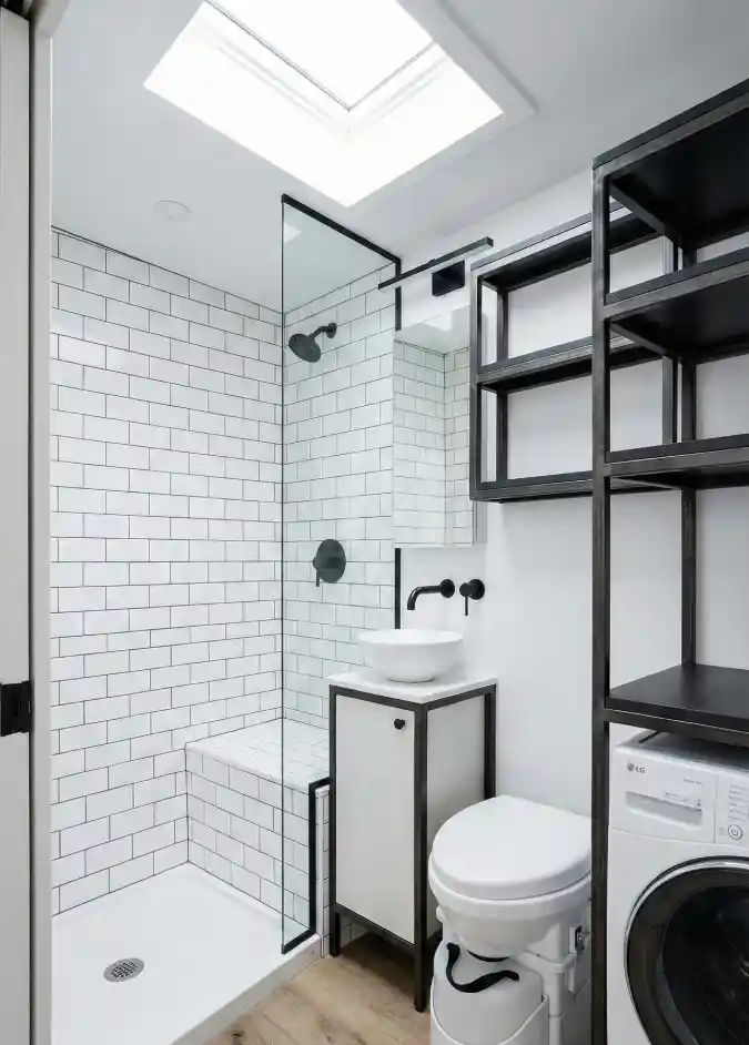 Monochrome Industrial Loft - Tiny Bathroom With a Sky-High Feel