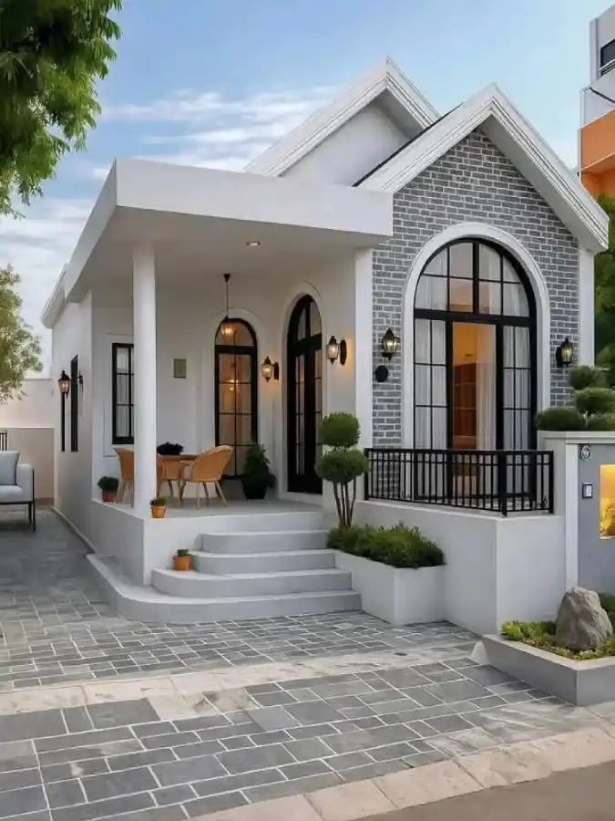 Monochrome Modern Cottage - Tiny Home Exterior with European Charm