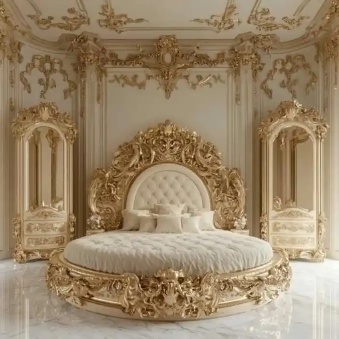Rococo Gold Dreamscape - Mansion Bedroom with Royal Flourish
