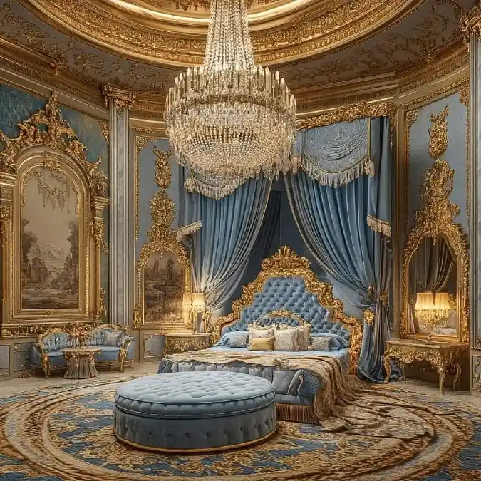 Royal Blue and Gold Grandeur - Opulent Retreat for a Modern Queen
