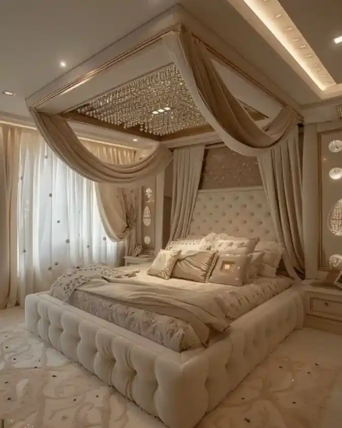 Royal Cream Canopy Retreat - Mansion Bedroom with a Regal Twist