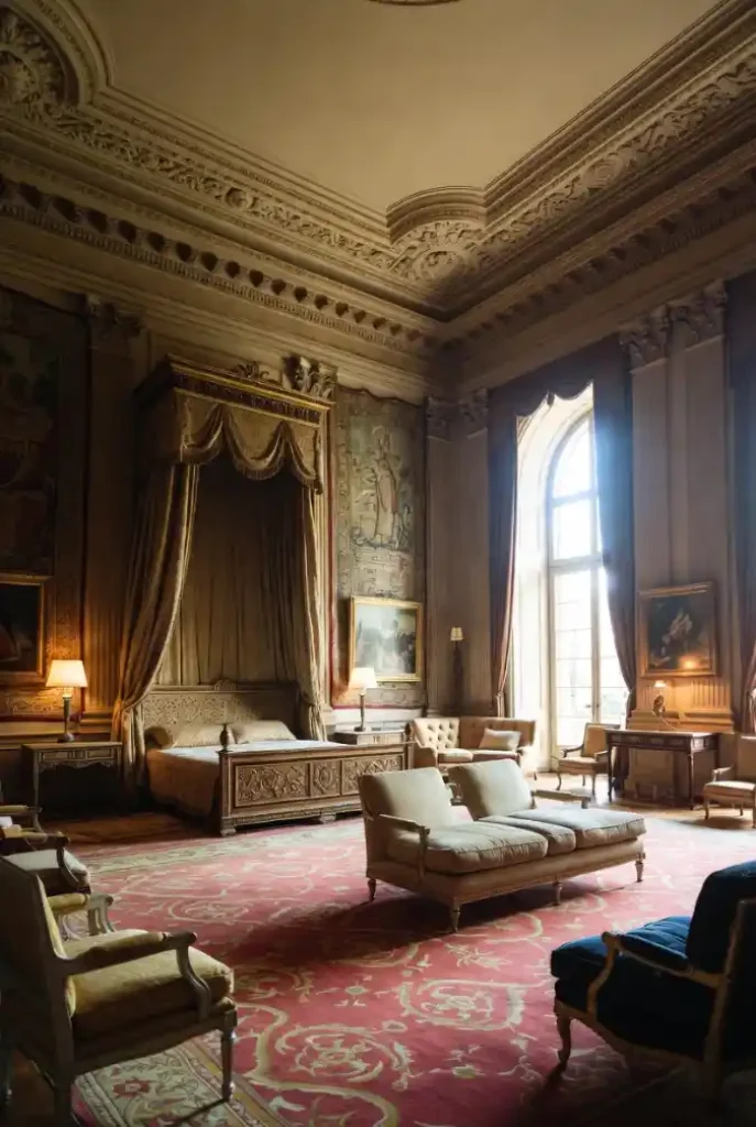 Royal Gold and Crimson Sanctuary - Mansion Bedroom with Historic Grandeur