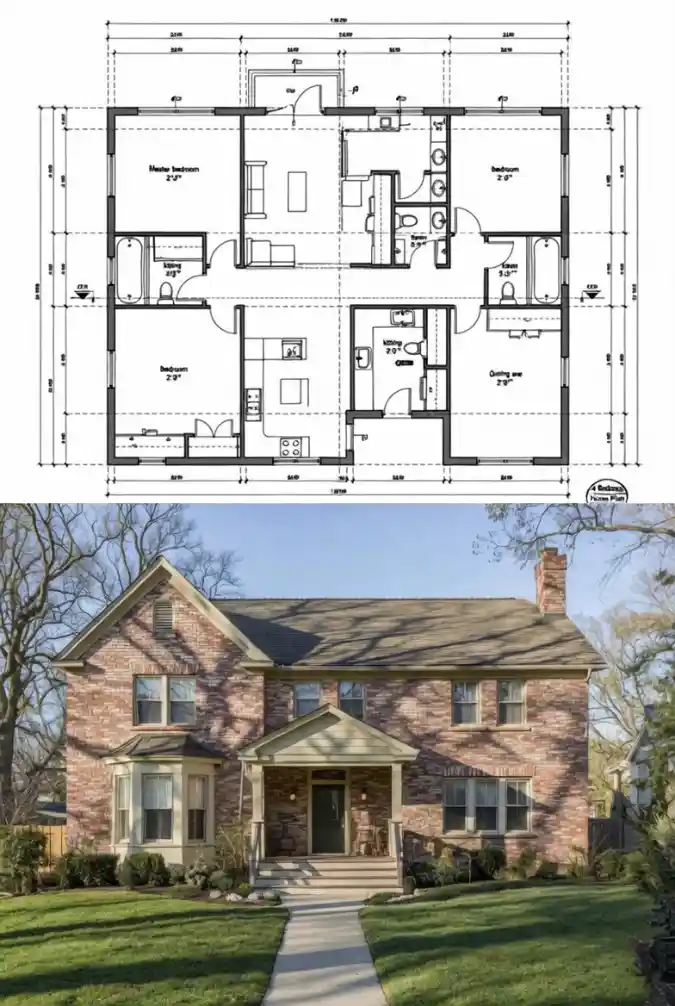 Rustic Brick Multi-Generational Masterpiece - 4 Bedroom Plan with Curb Appeal