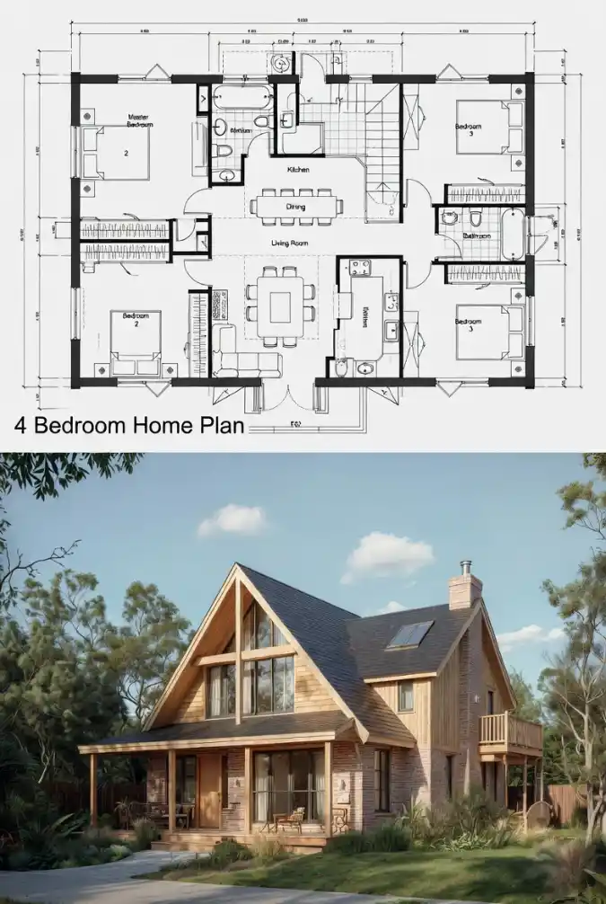 Rustic Modern A-Frame Haven - 4 Bedroom Plan with an Airy Edge
