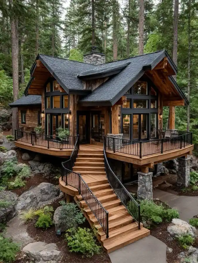 Rustic Modern Treehouse - Tiny Home Exterior with Elevated Charm