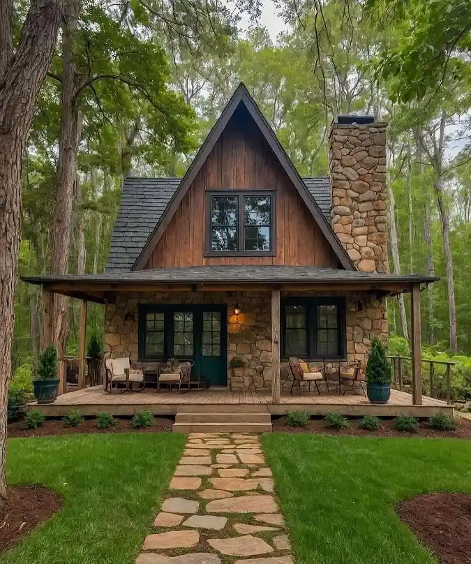 Rustic Stone and Cedar Sanctuary - Expanding Your Footprint with a Deep-Set Porch